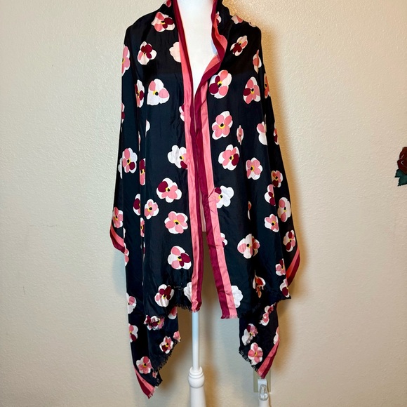Kate Spade Cherry Blossom Silk Scarf Black & Pink - Picture 8 of 12